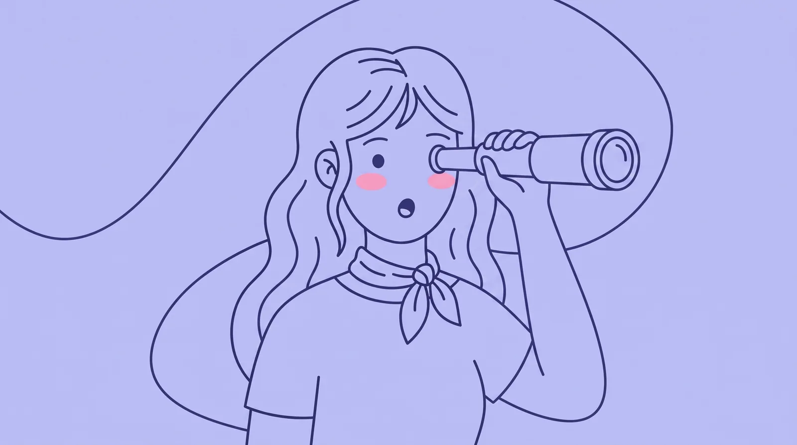 Ilustración de una mujer que mira a lo lejos por un catalejo