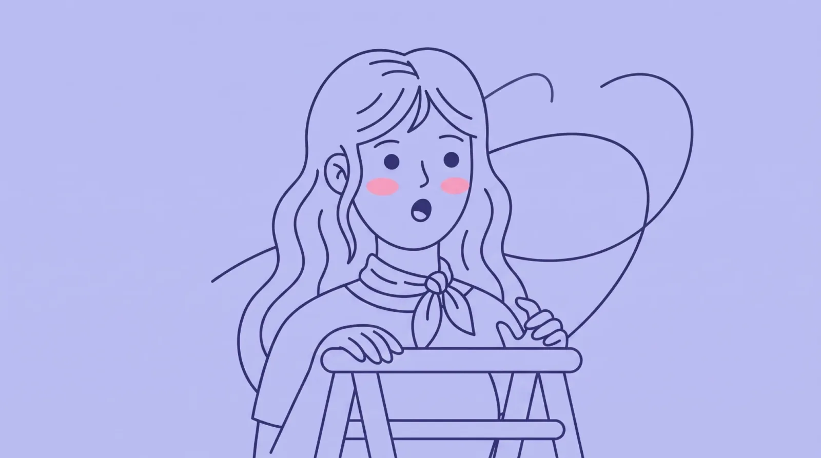 Ilustración de una mujer subida a una escalera que mira a lo lejos