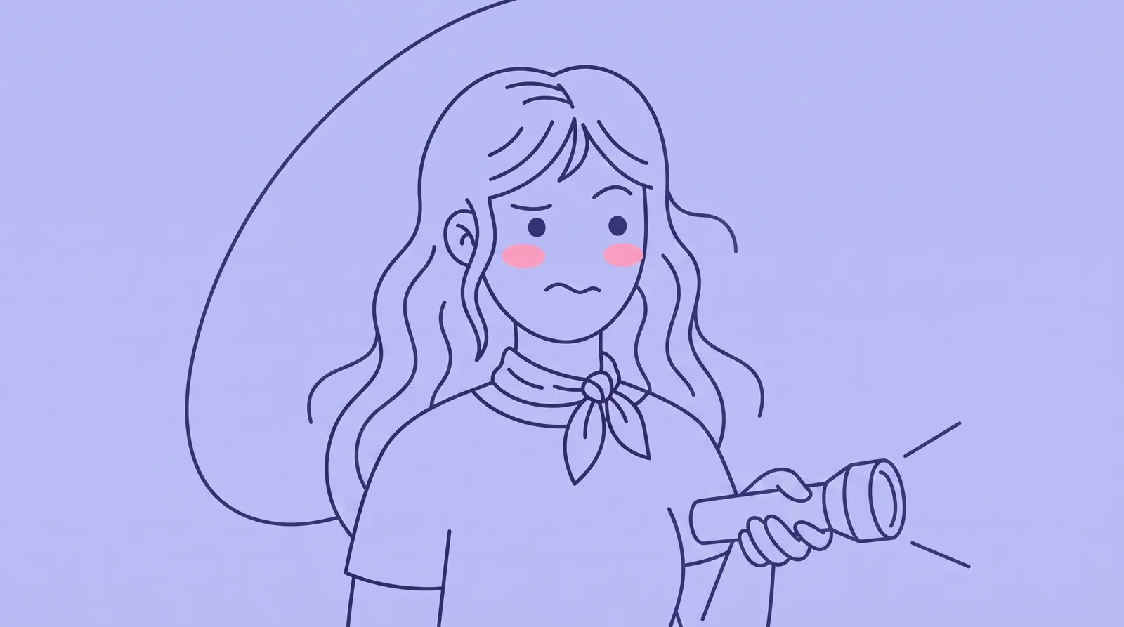 Ilustración de una mujer que alumbra con una linterna buscando algo
