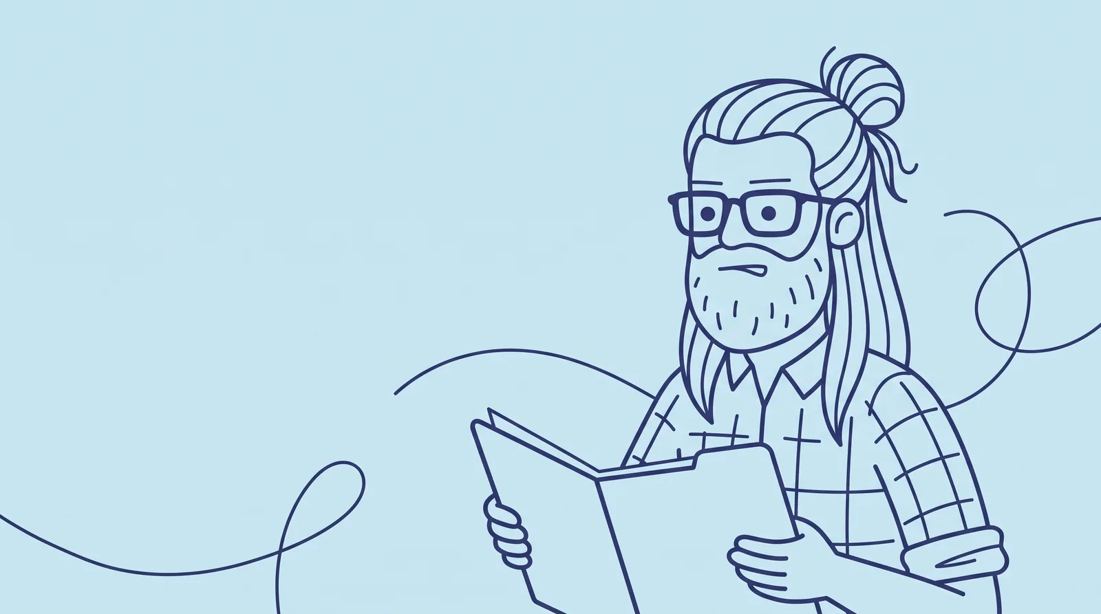 Ilustración de un hombre que sostiene una carpeta de expediente