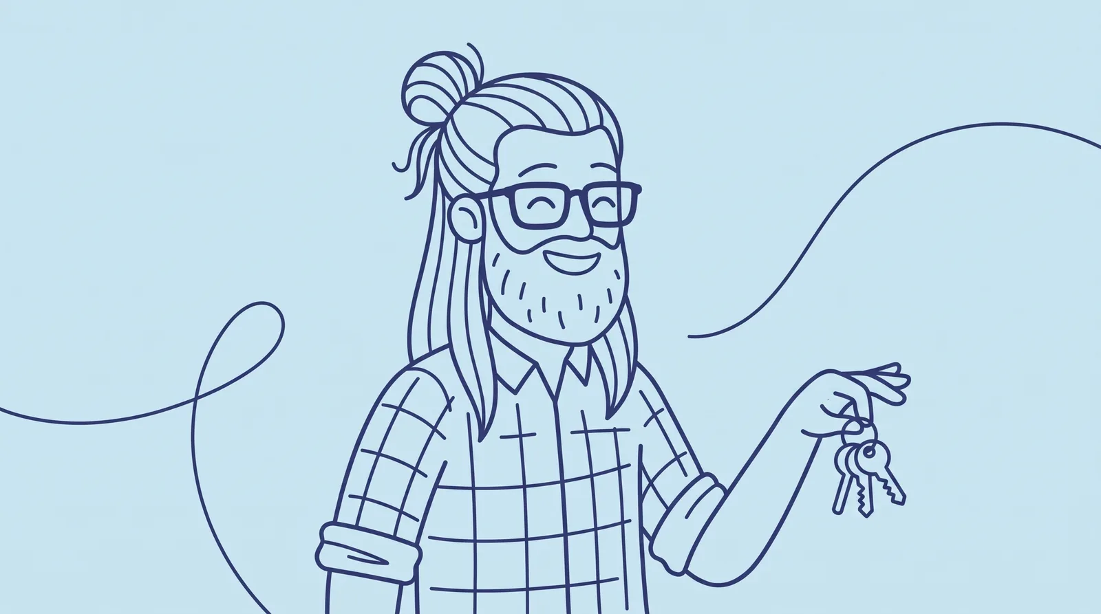 Ilustración de un hombre sonriente que entrega unas llaves